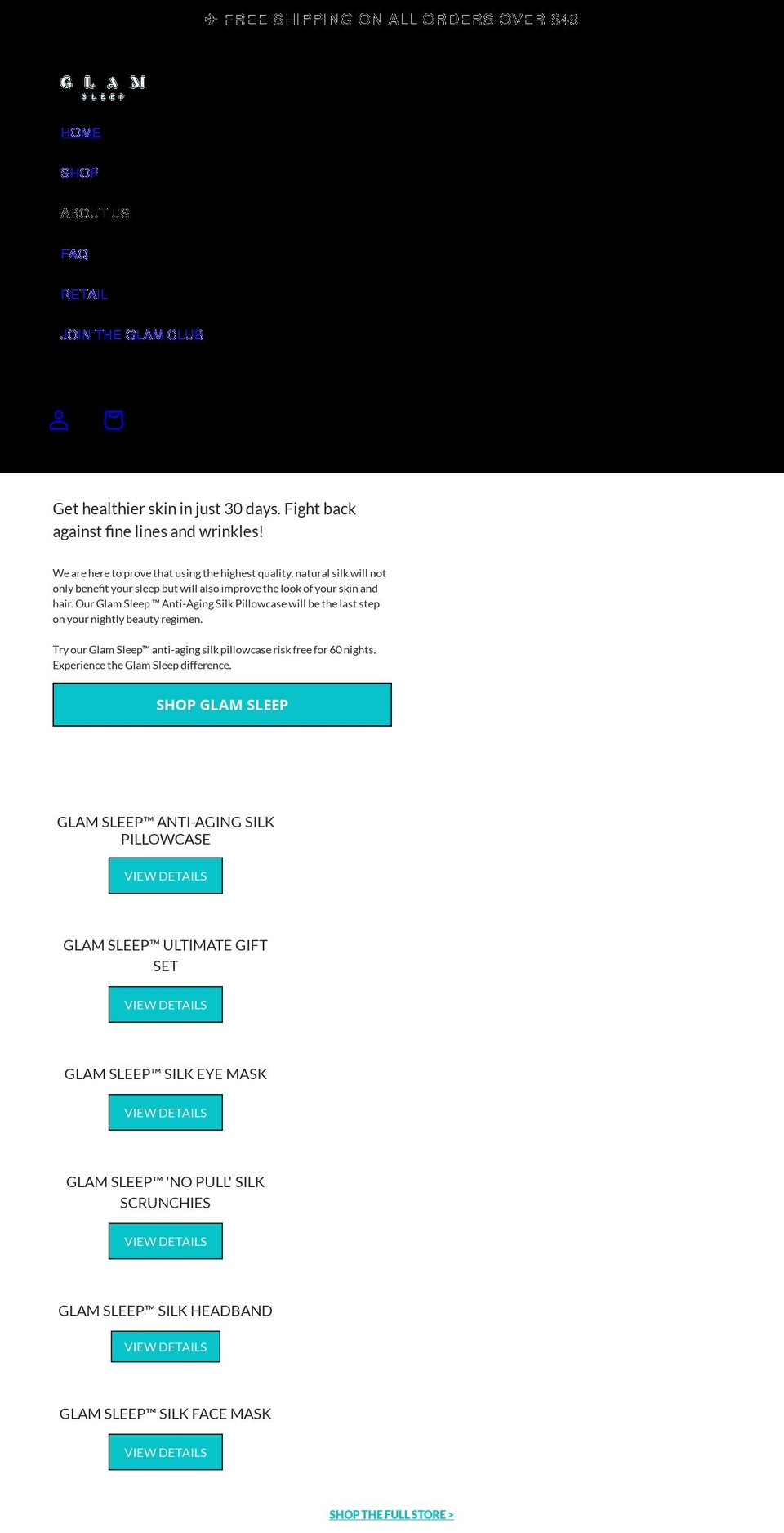 glamsleep.com shopify website screenshot