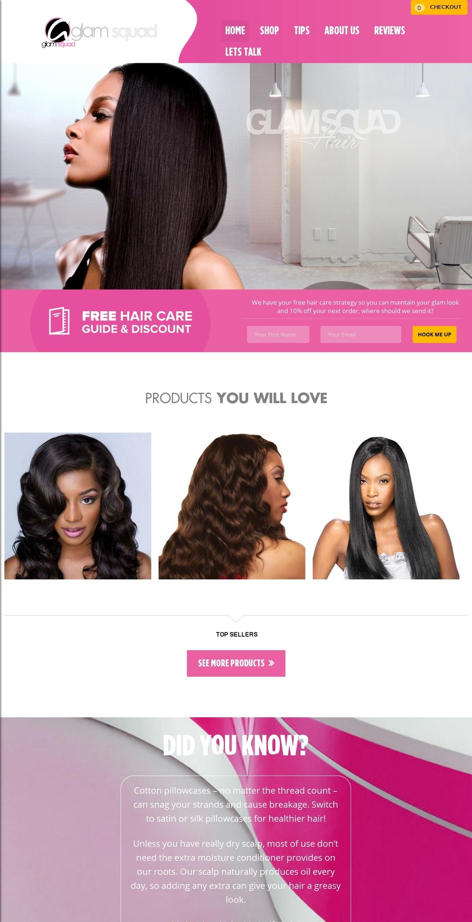 glamsquadhair.com shopify website screenshot