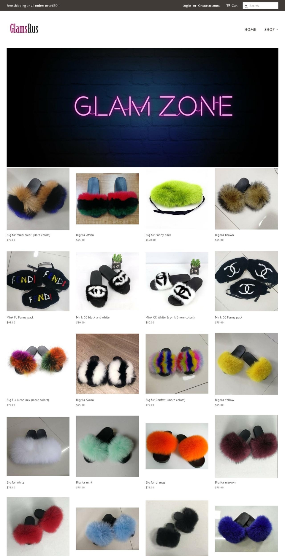 glamsrus.com — Shopify storefront screenshot