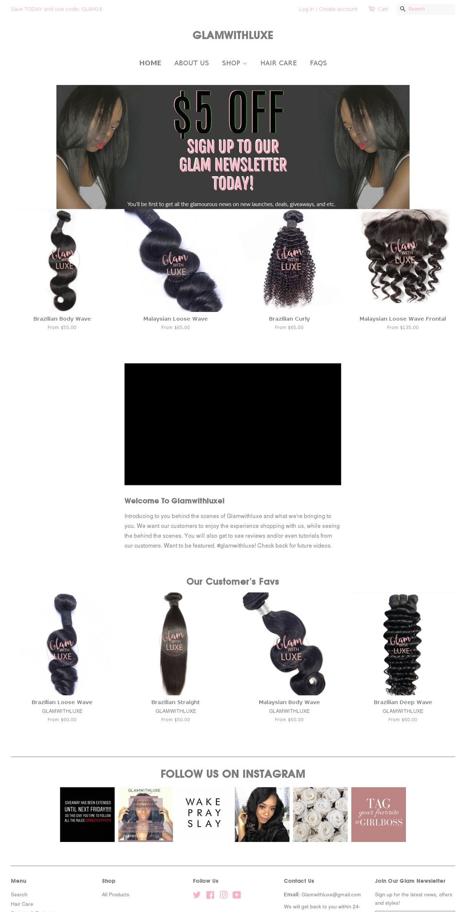 glamwithluxe.com — Shopify storefront screenshot