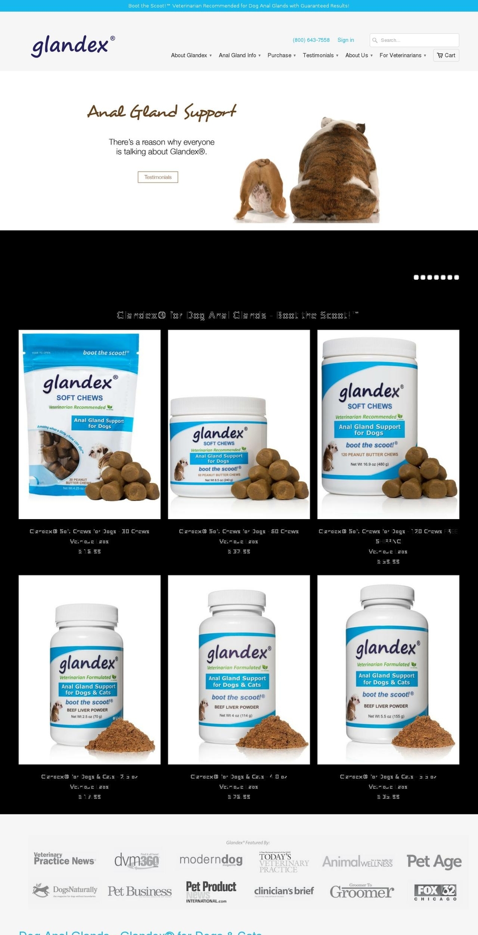 glandexforpets.com shopify website screenshot