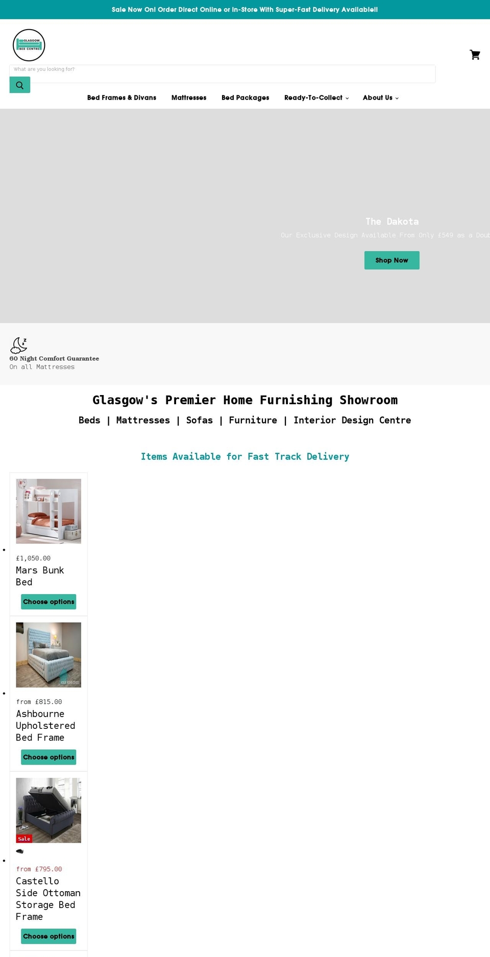 glasgowbedcentre.co.uk shopify website screenshot