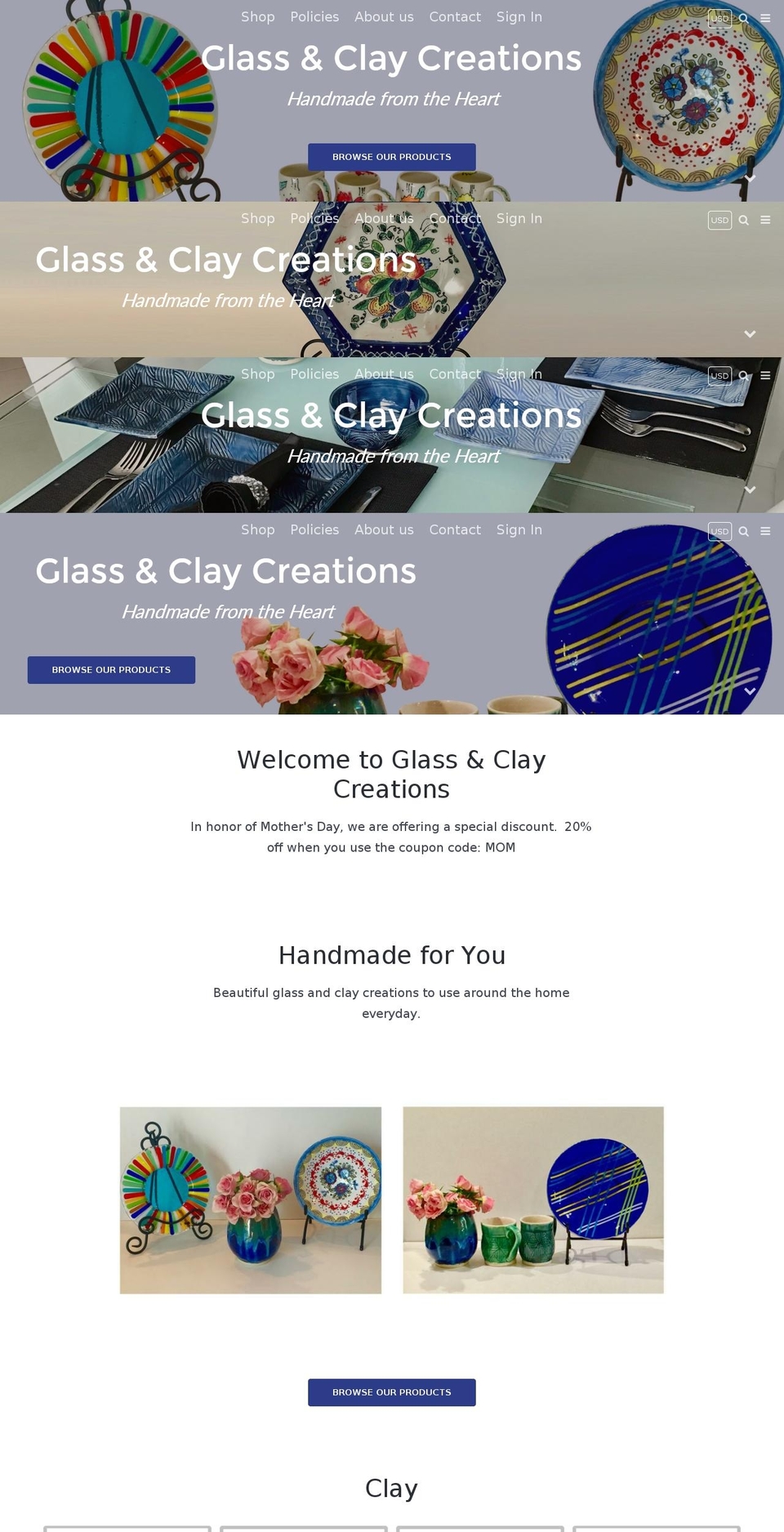 glassandclay.com — Shopify storefront screenshot