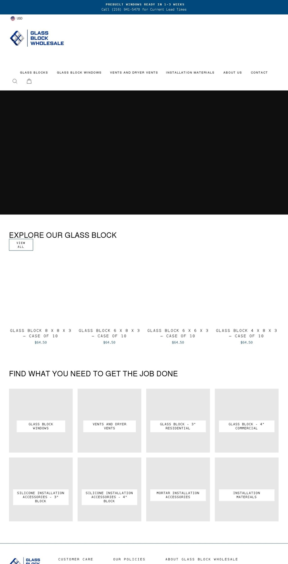 glassblockwholesale.com shopify website screenshot