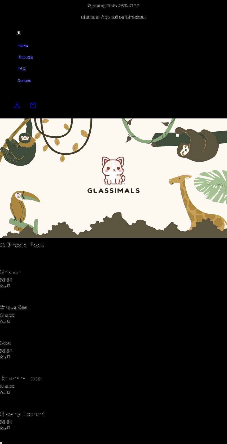 glassimals.com shopify website screenshot