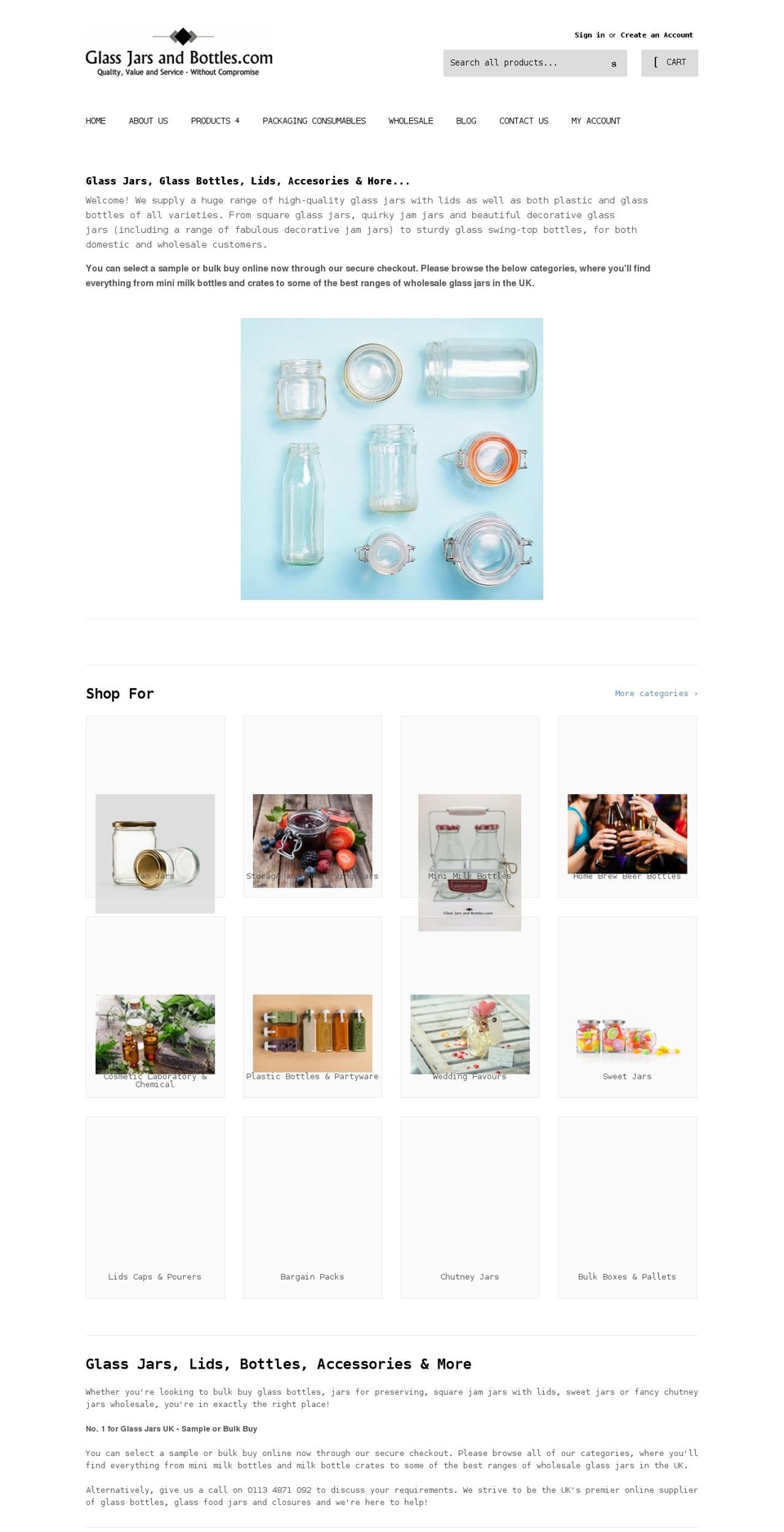 glassjarsandbottles.com shopify website screenshot