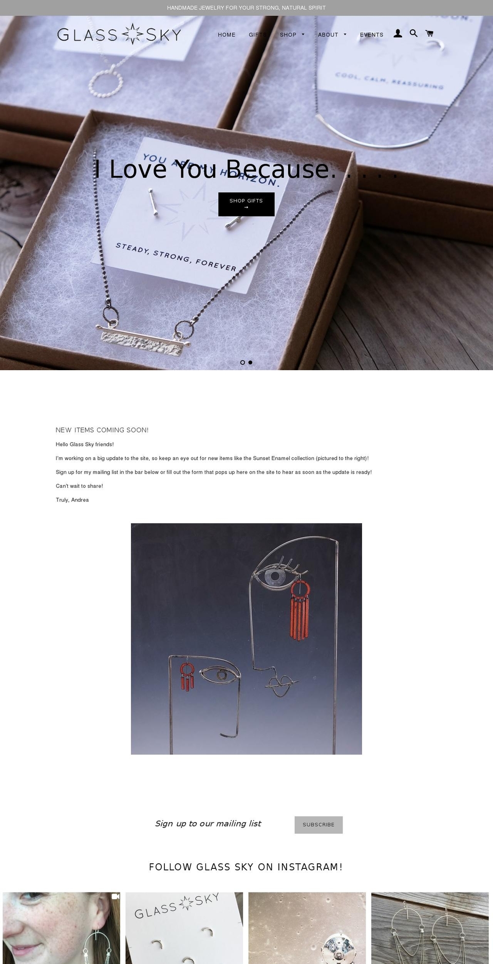 glassskyjewelry.com shopify website screenshot