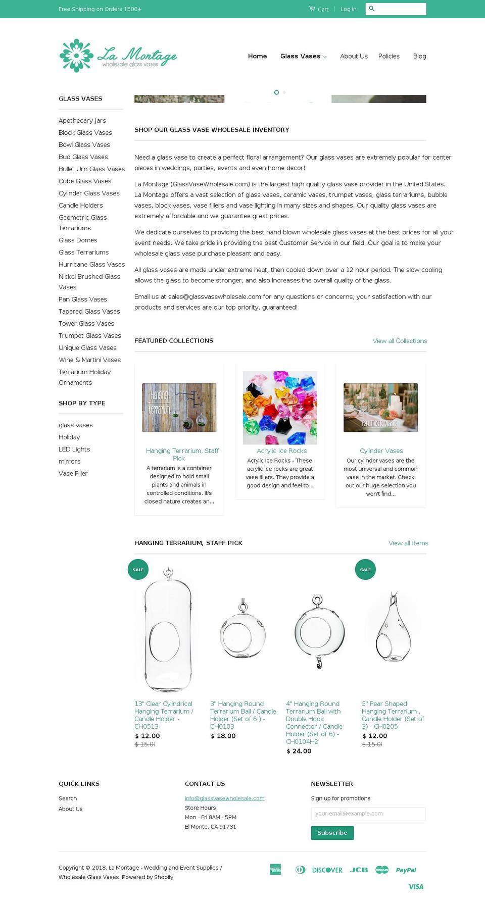 glassvasewholesales.com — Shopify storefront screenshot