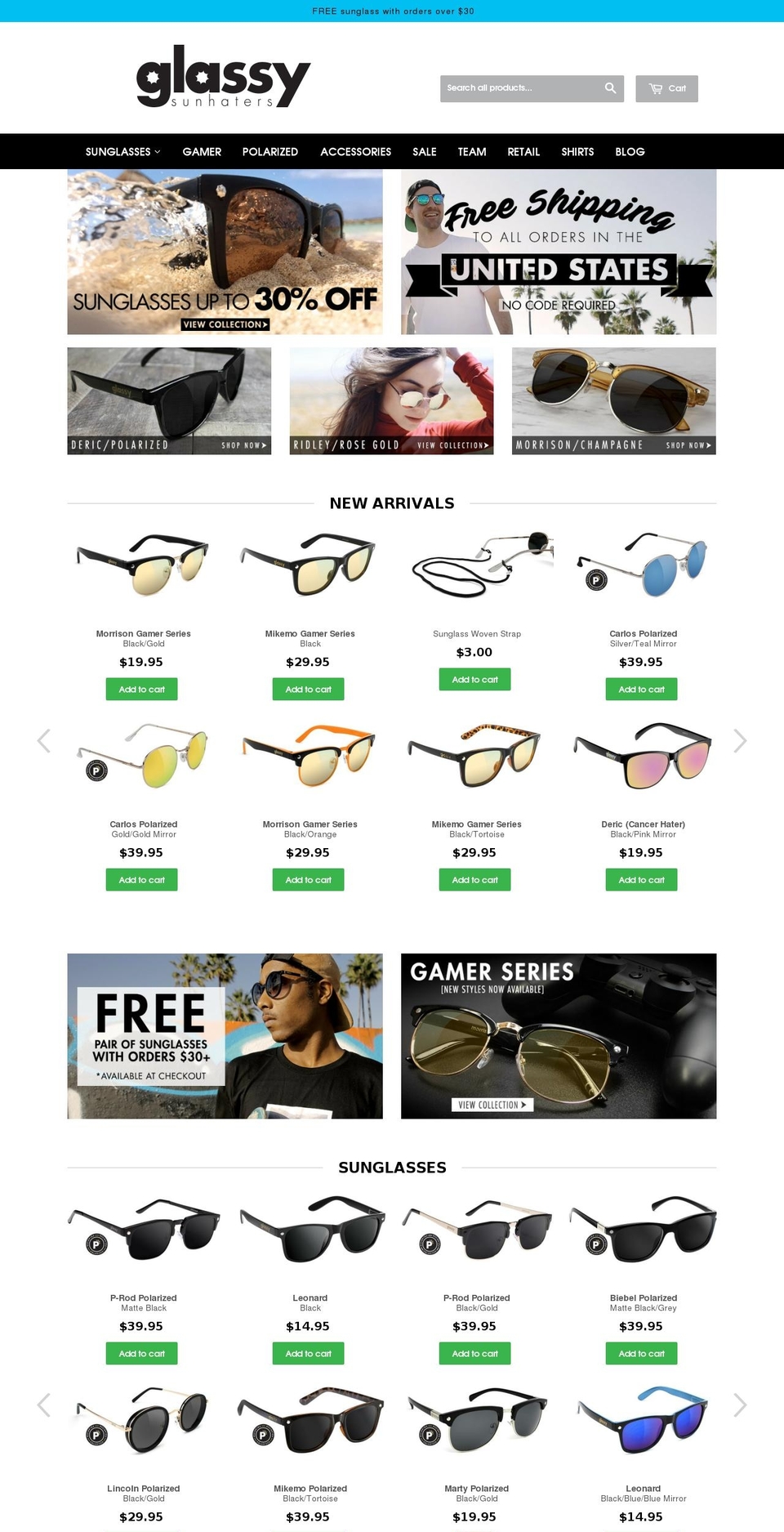 glassysunglasses.com shopify website screenshot