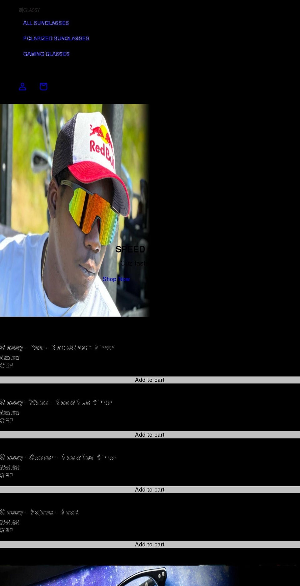 glassysunhaters.co.uk shopify website screenshot