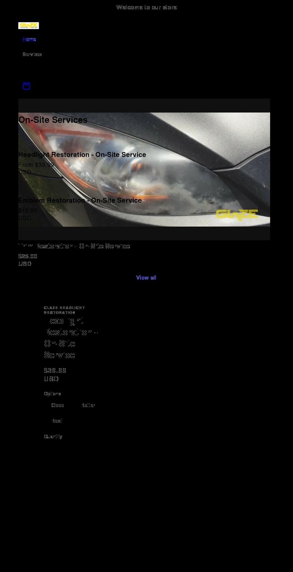 glaze-headlight-restoration.com shopify website screenshot