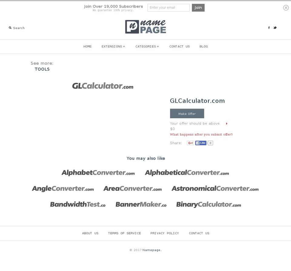 glcalculator.com shopify website screenshot