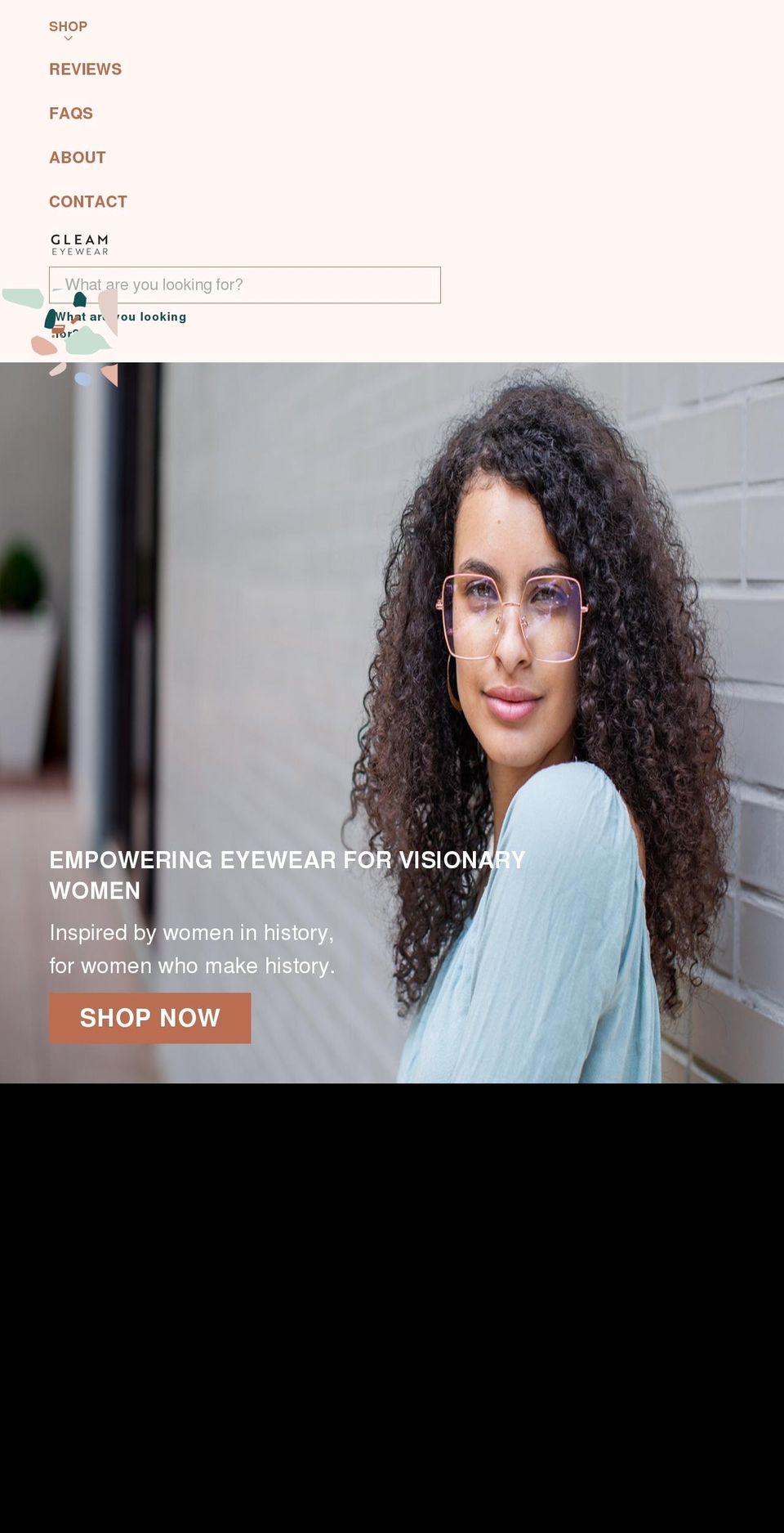 gleameyewear.com shopify website screenshot