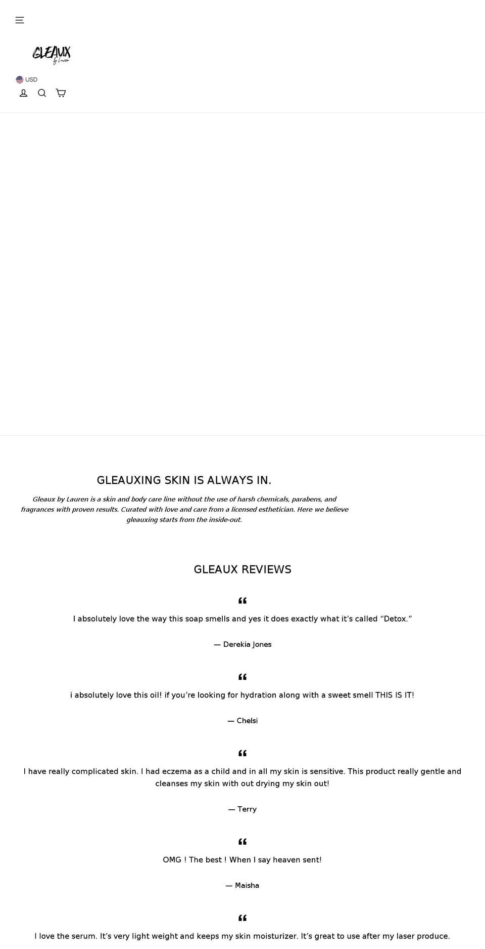 gleauxbylauren.com shopify website screenshot