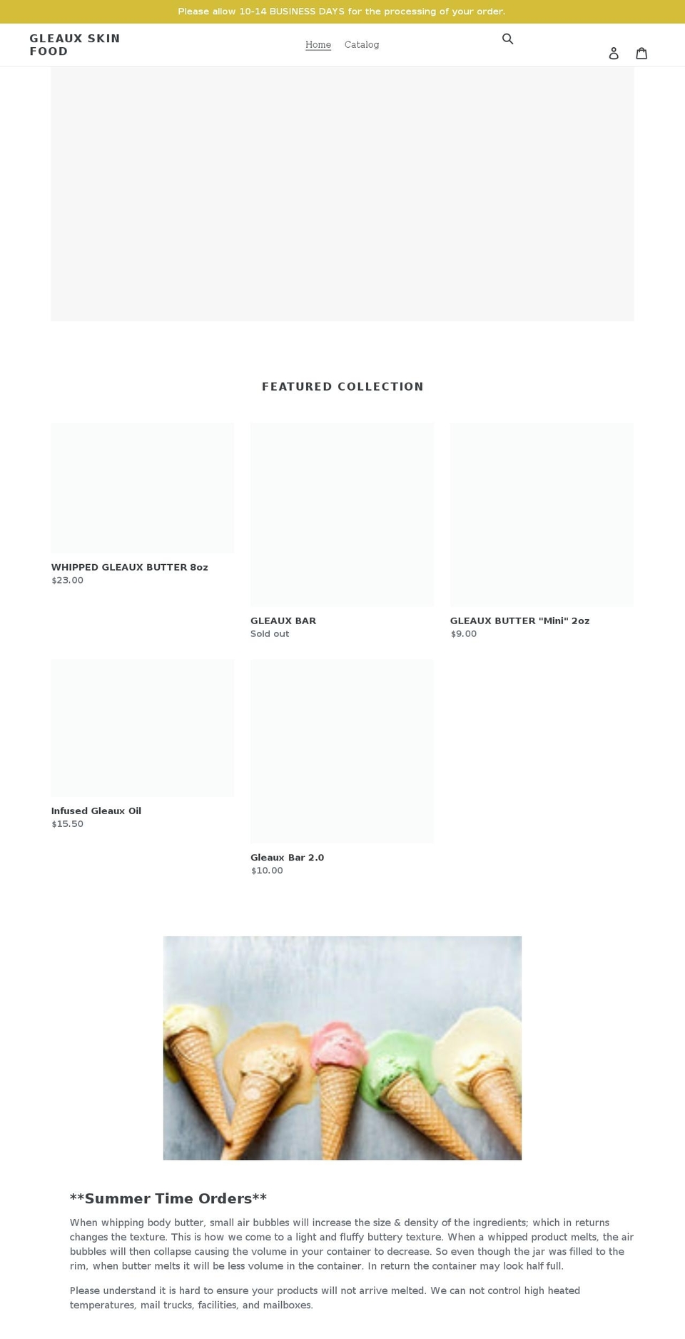 gleauxskinfood.com shopify website screenshot