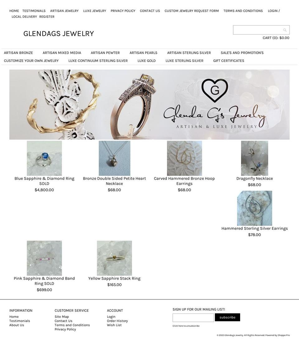 glendagsjewelry.com — Shopify storefront screenshot