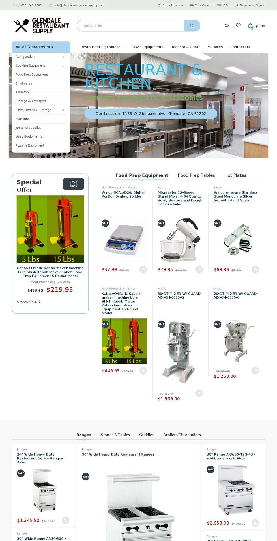 glendalerestaurantsupply.com shopify website screenshot