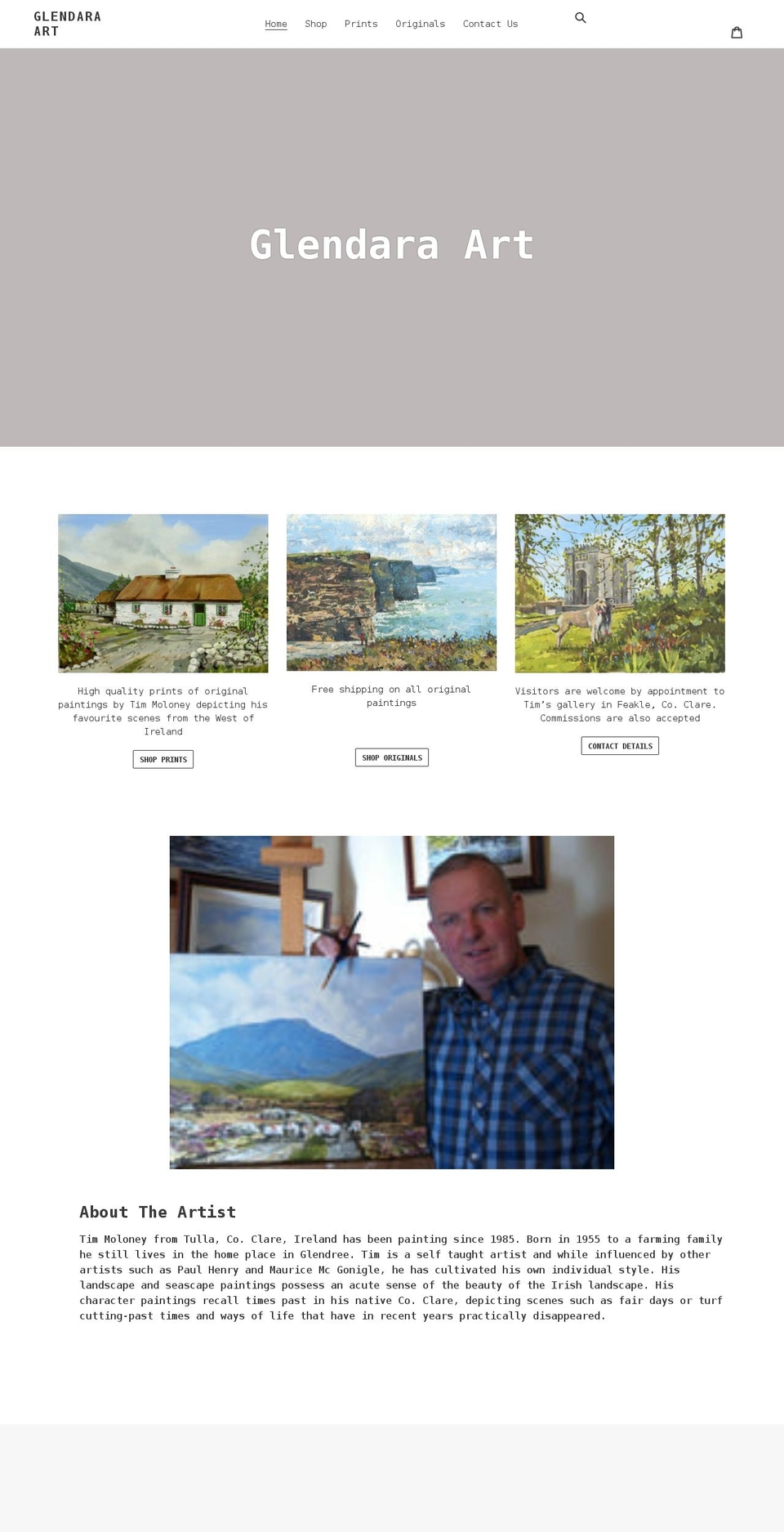 glendaraart.com shopify website screenshot