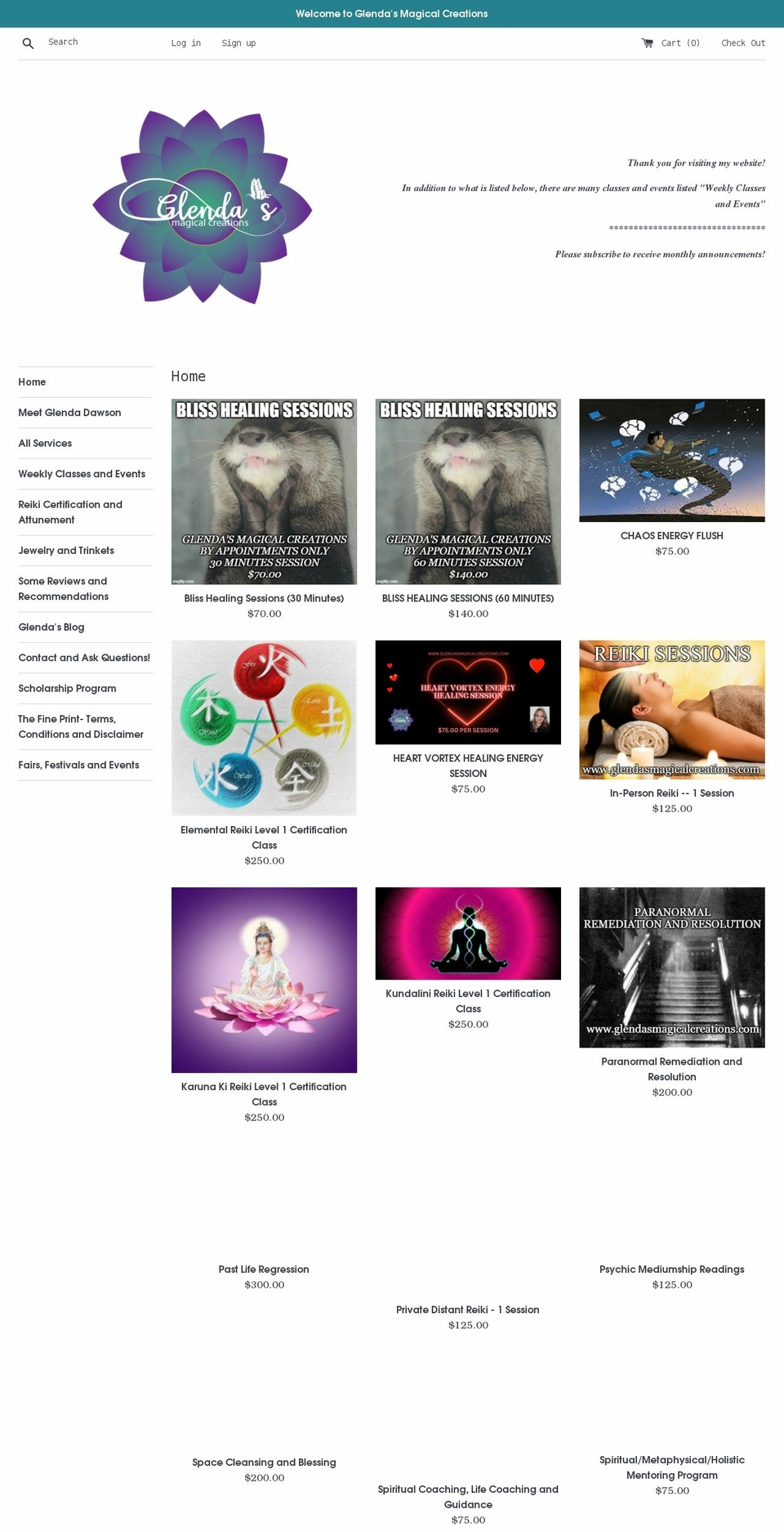 glendasmagicalcreations.com shopify website screenshot