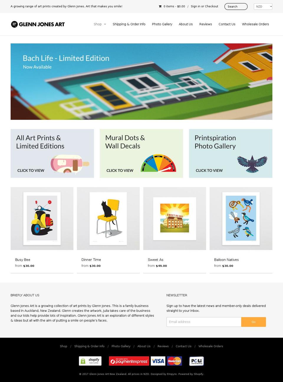 glenjonesart.com shopify website screenshot