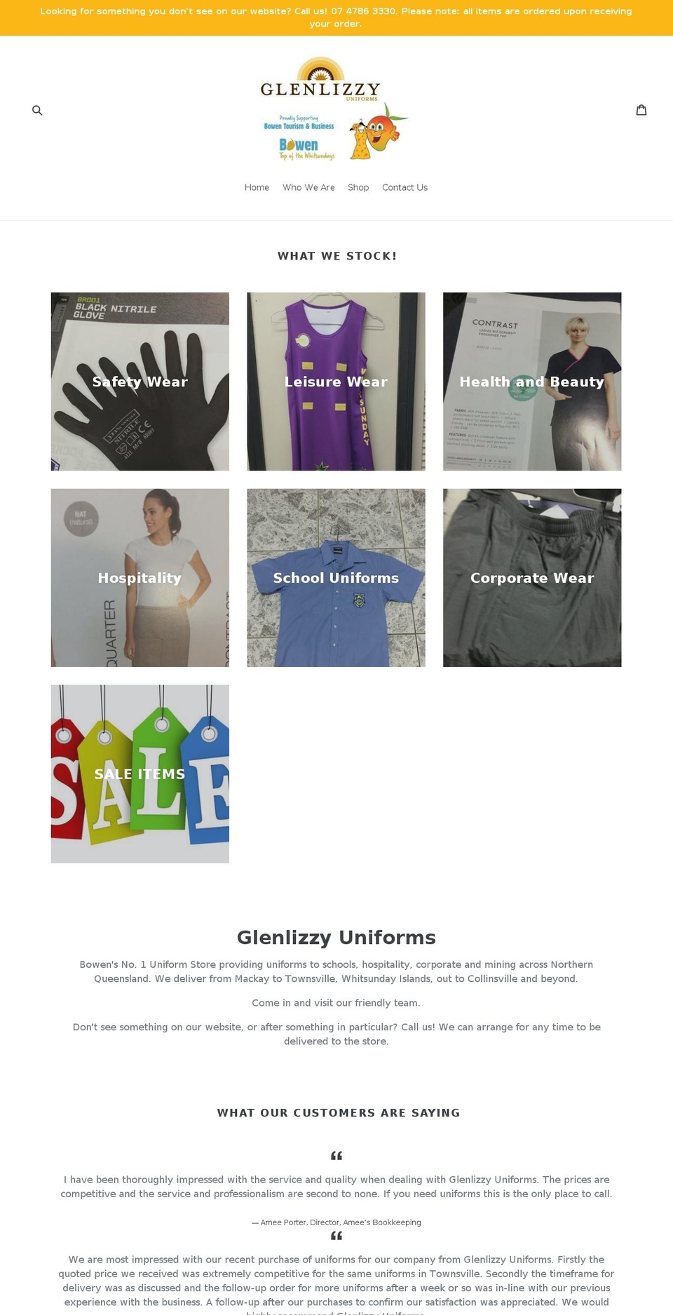 glenlizzyuniforms.com.au shopify website screenshot