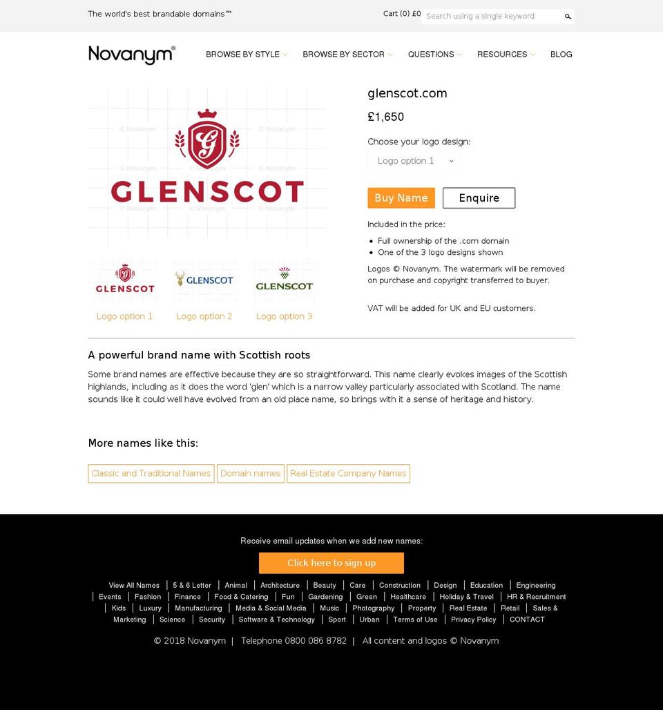 glenscot.com — Shopify storefront screenshot