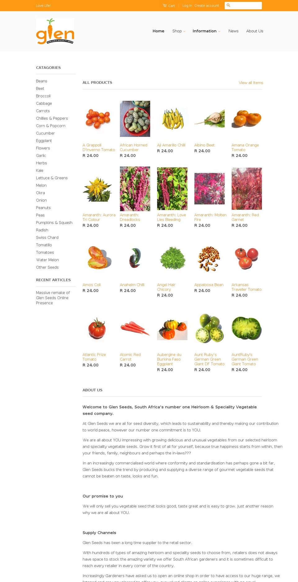 glenseeds.co.za shopify website screenshot