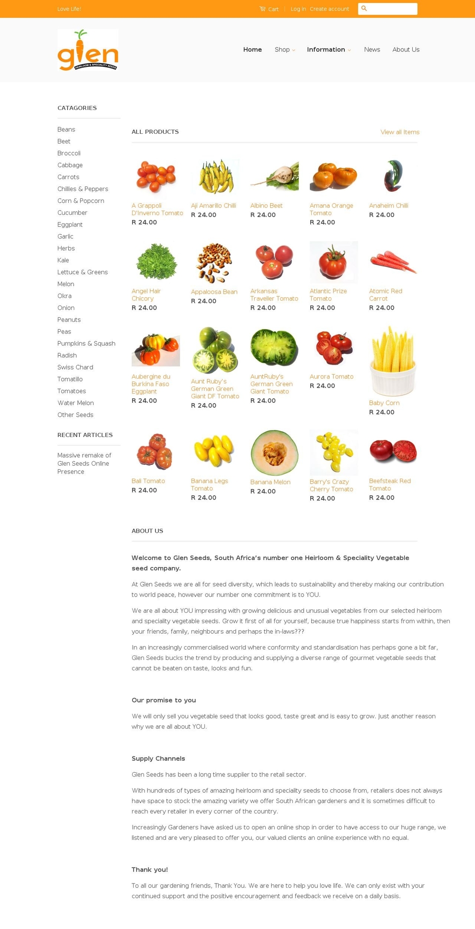 glenseeds.com shopify website screenshot
