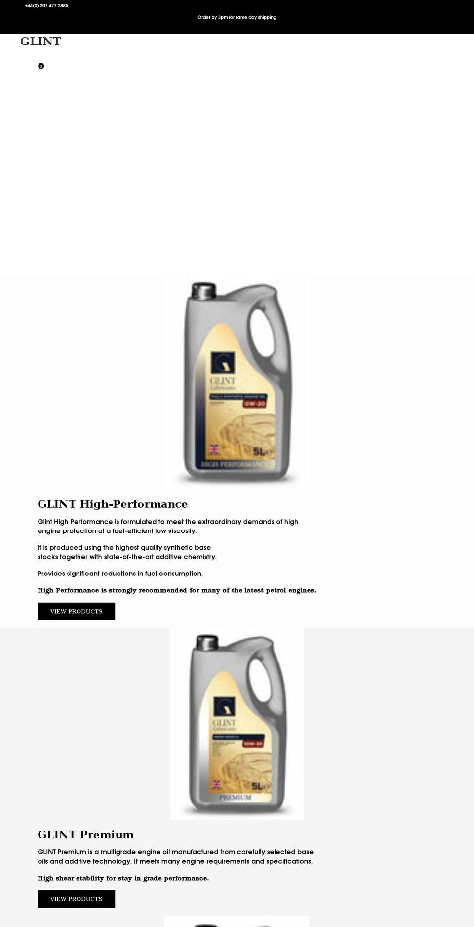 glintlubricants.co.uk shopify website screenshot