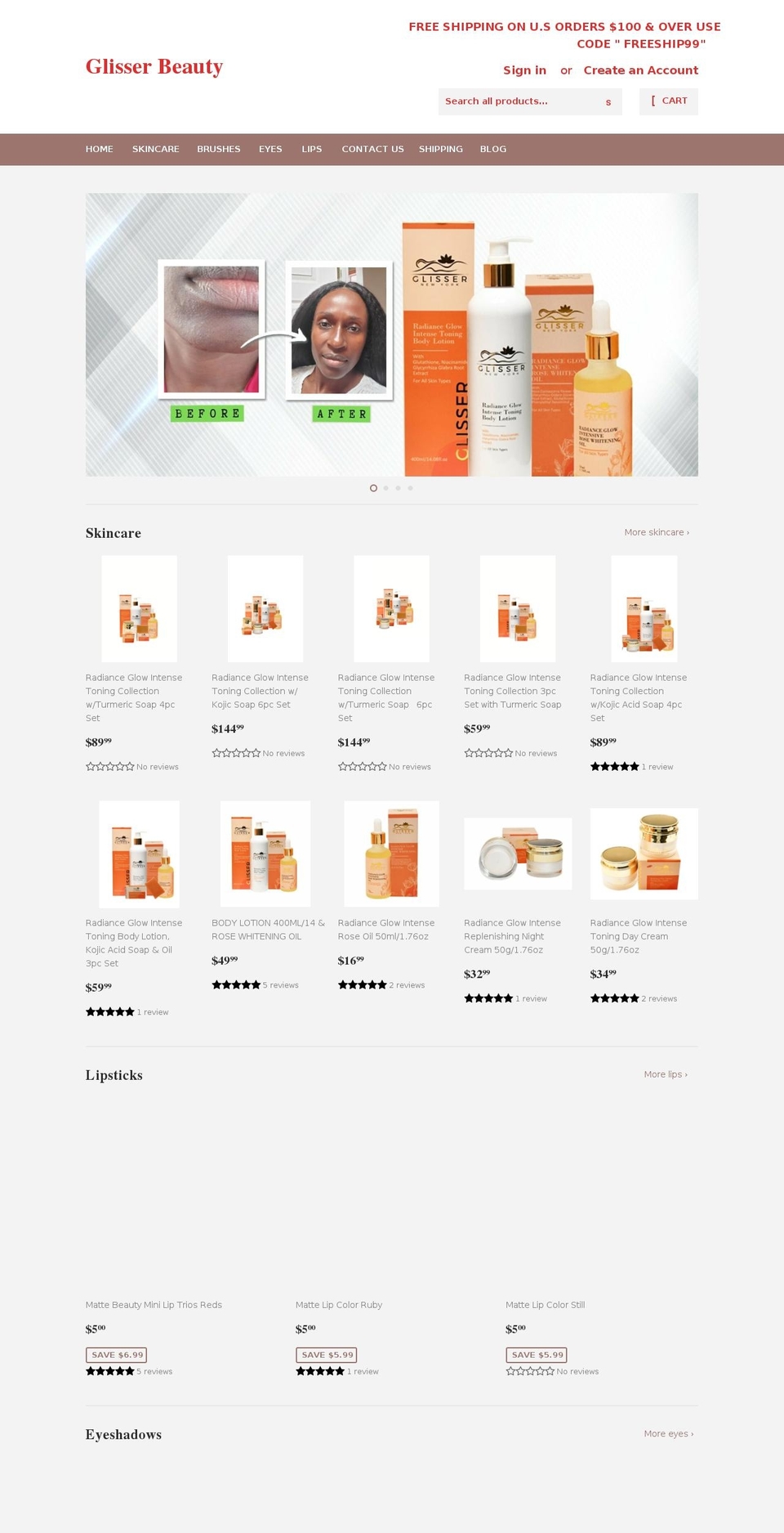 glisserbeauty.com shopify website screenshot