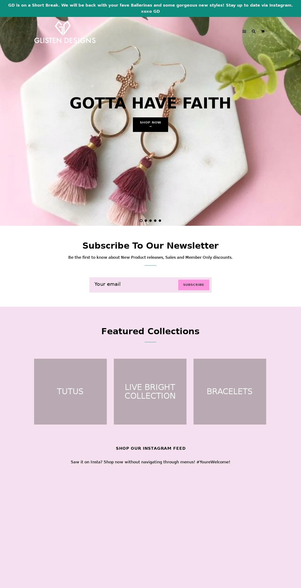 glistendesigns.com — Shopify storefront screenshot