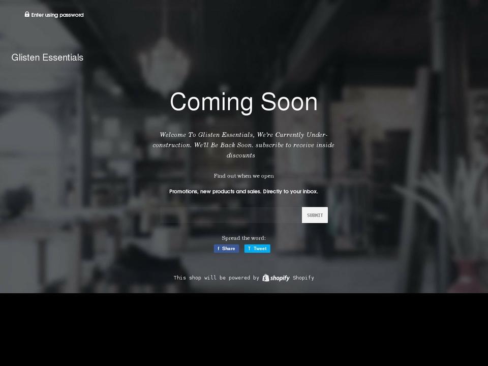 Black Shopify theme site example glistenessentials.com