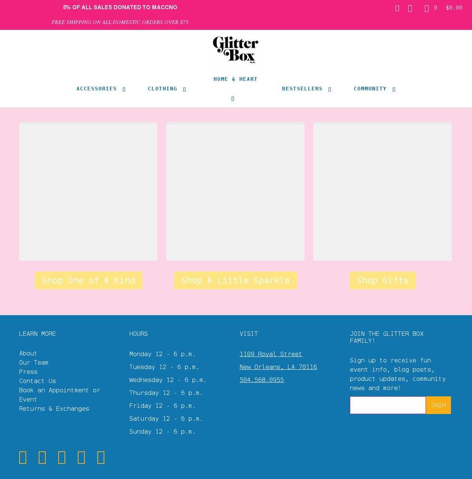 glitter-box-n-o.myshopify.com shopify website screenshot