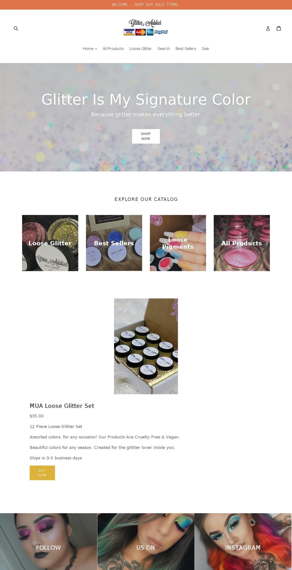 glitteraddict.net shopify website screenshot