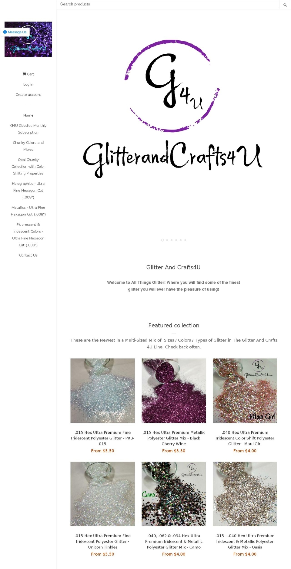 glitterandcrafts4u.com — Shopify storefront screenshot