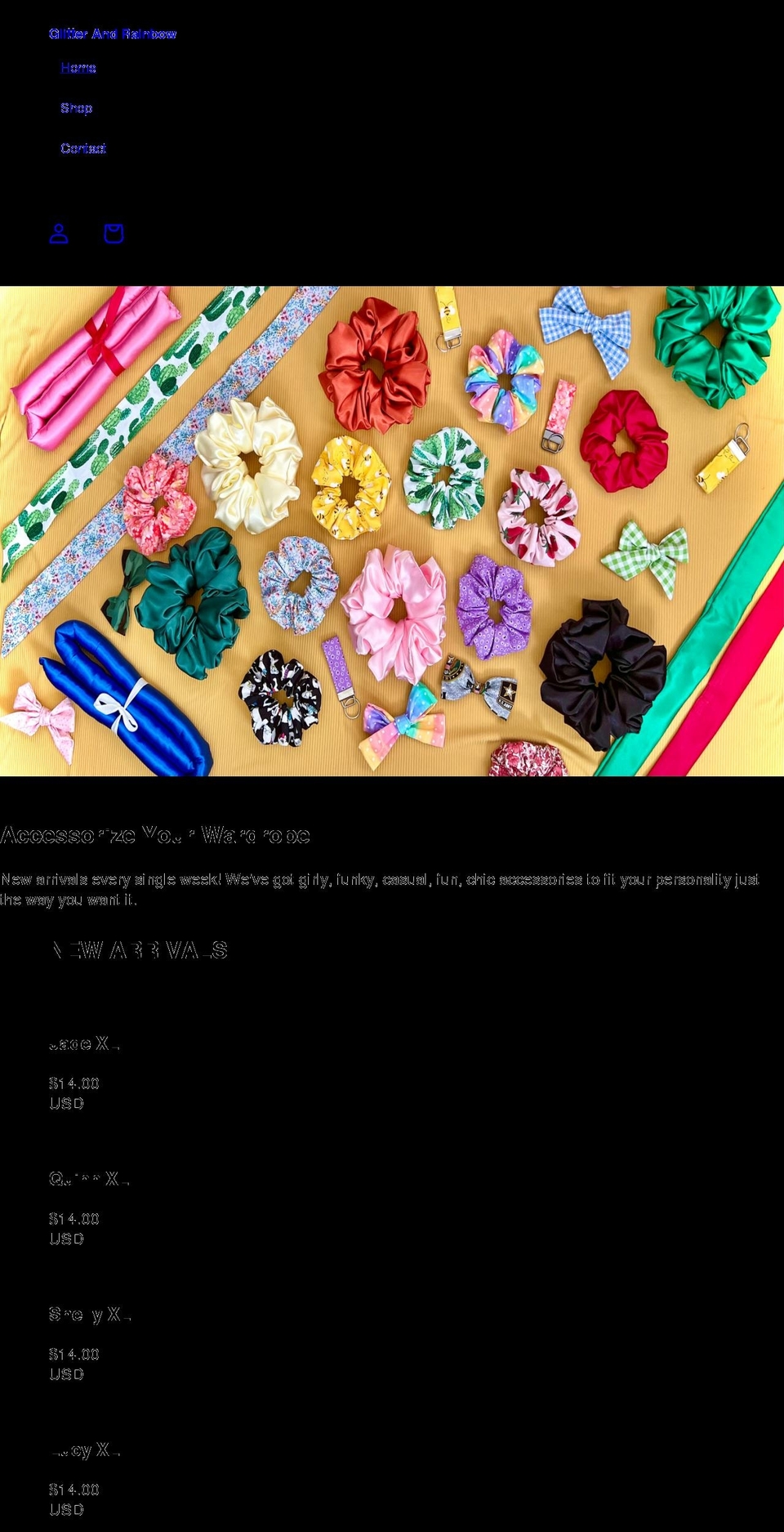 glitterandrainbow.com shopify website screenshot