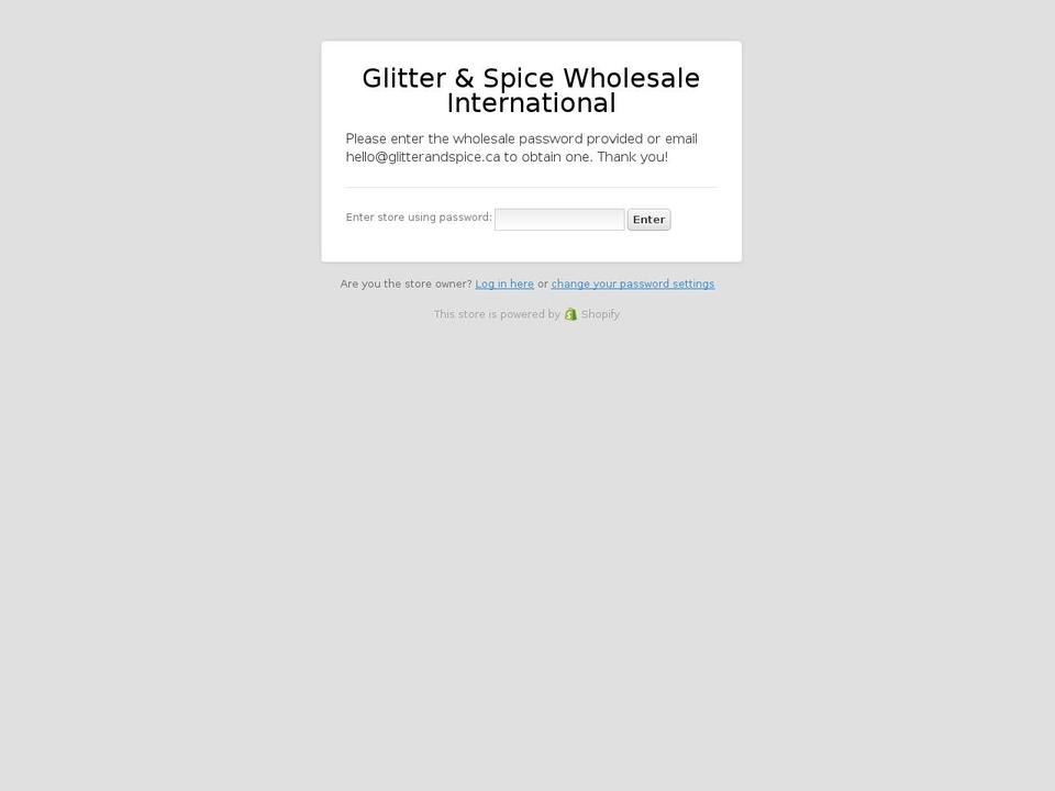 glitterandspicewholesale.com shopify website screenshot