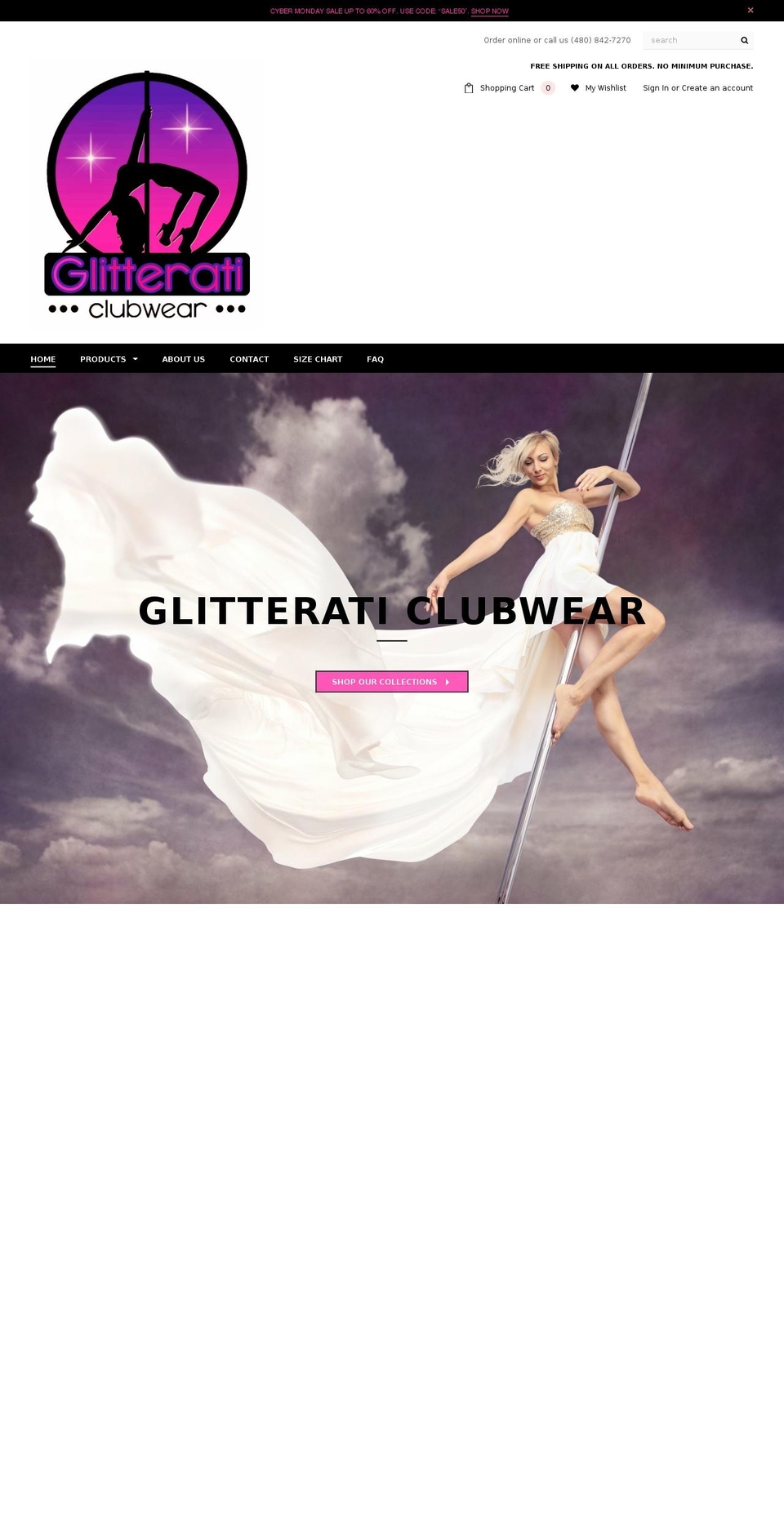 glitteraticlubwear.com — Shopify storefront screenshot
