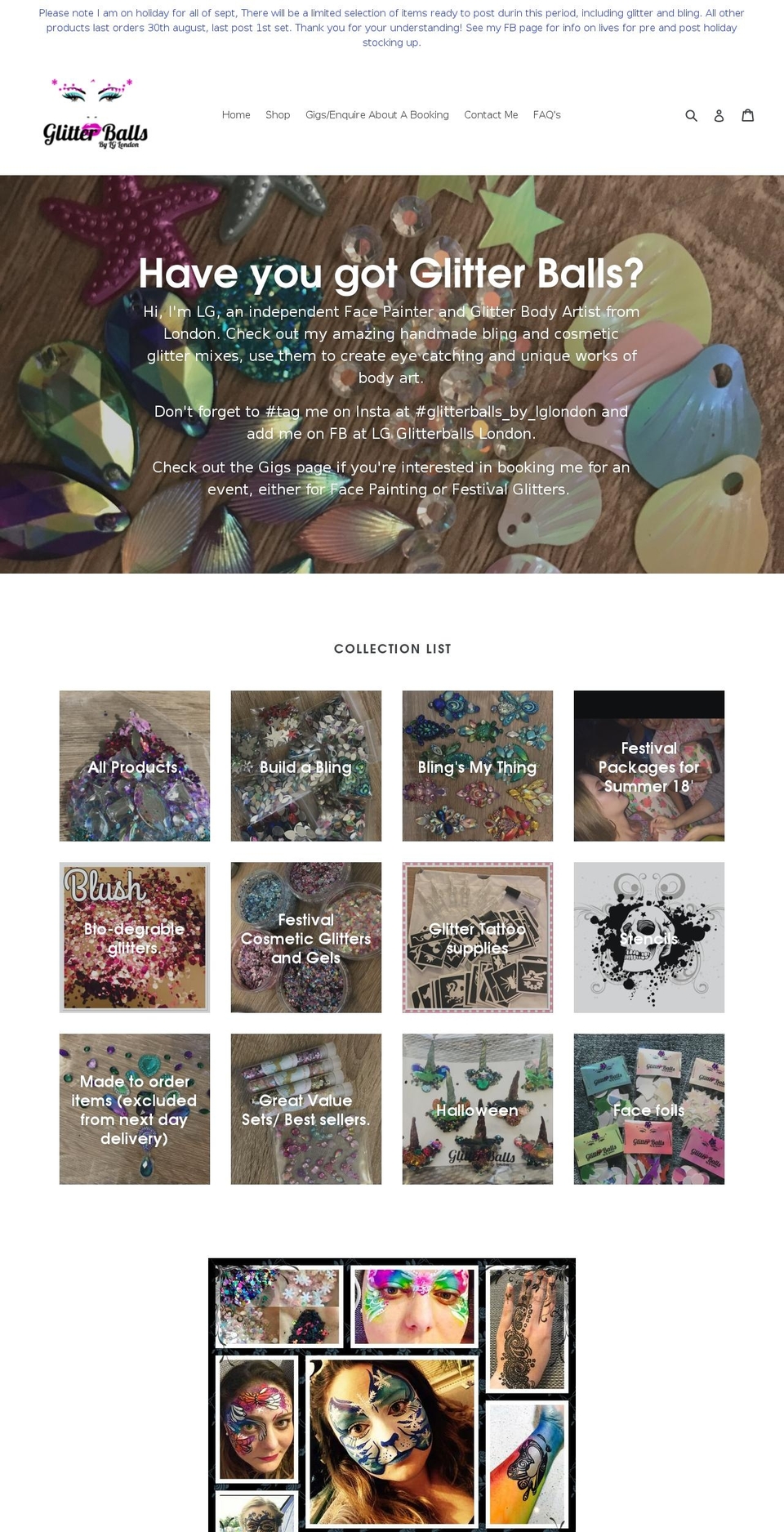 glitterballsbylglondon.com — Shopify storefront screenshot