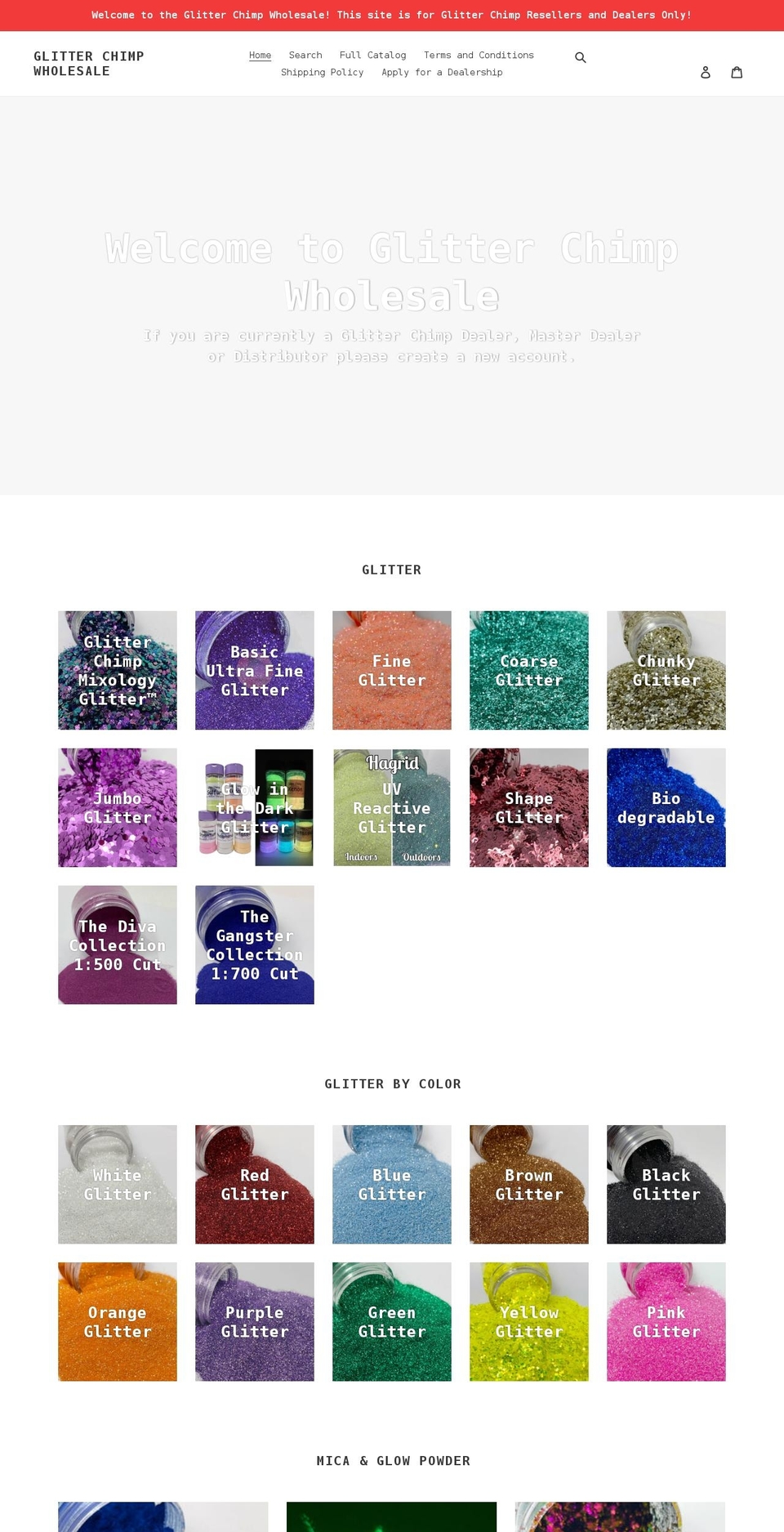 glitterchimpwholesale.com shopify website screenshot