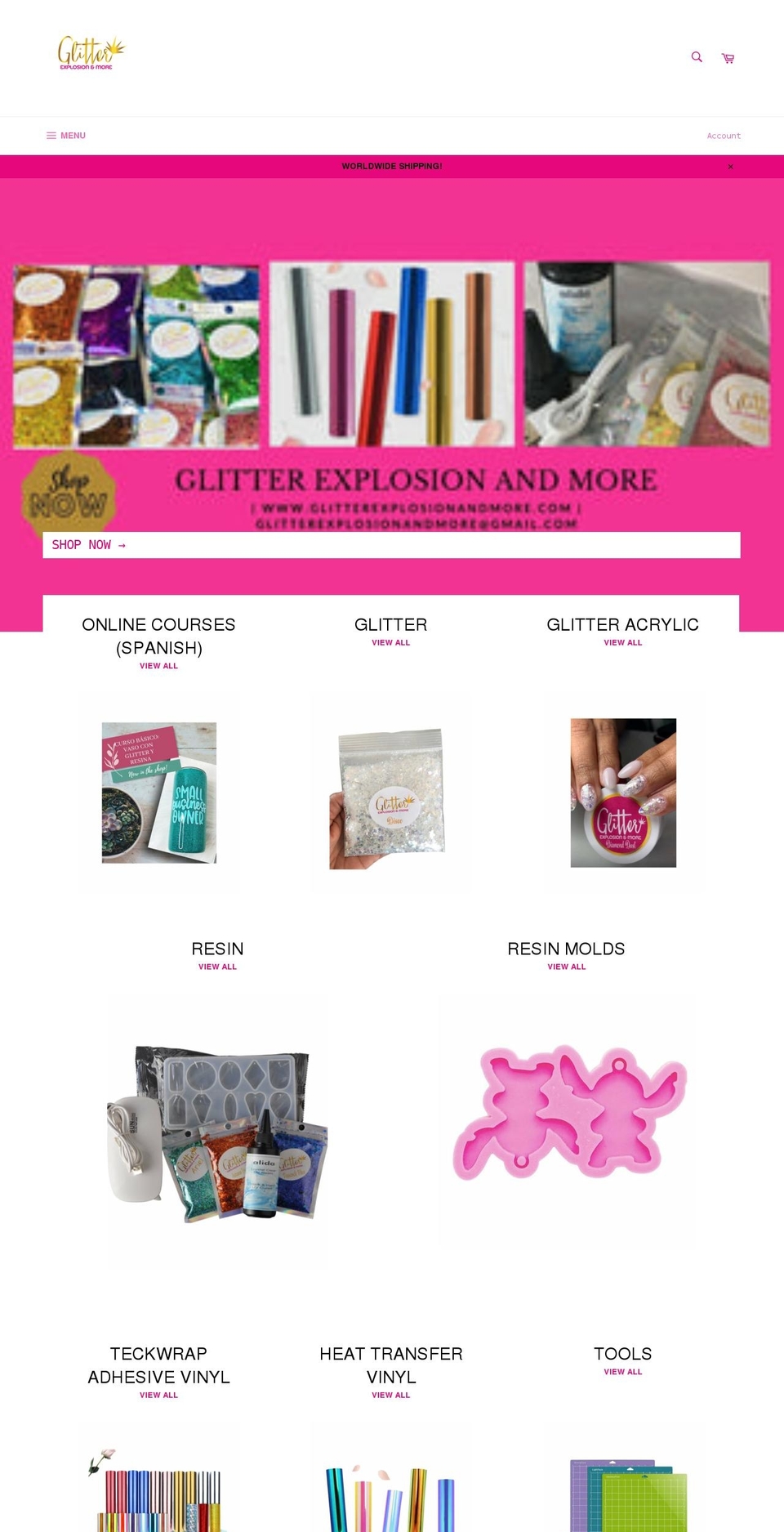glitterexplosionandmore.com shopify website screenshot