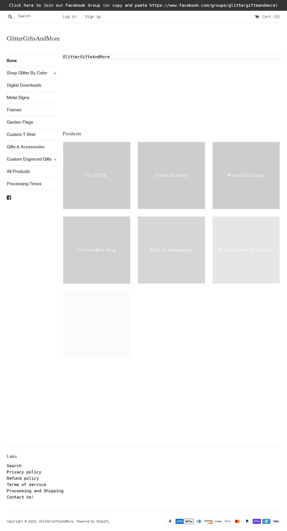 glittergiftsandmore.com shopify website screenshot