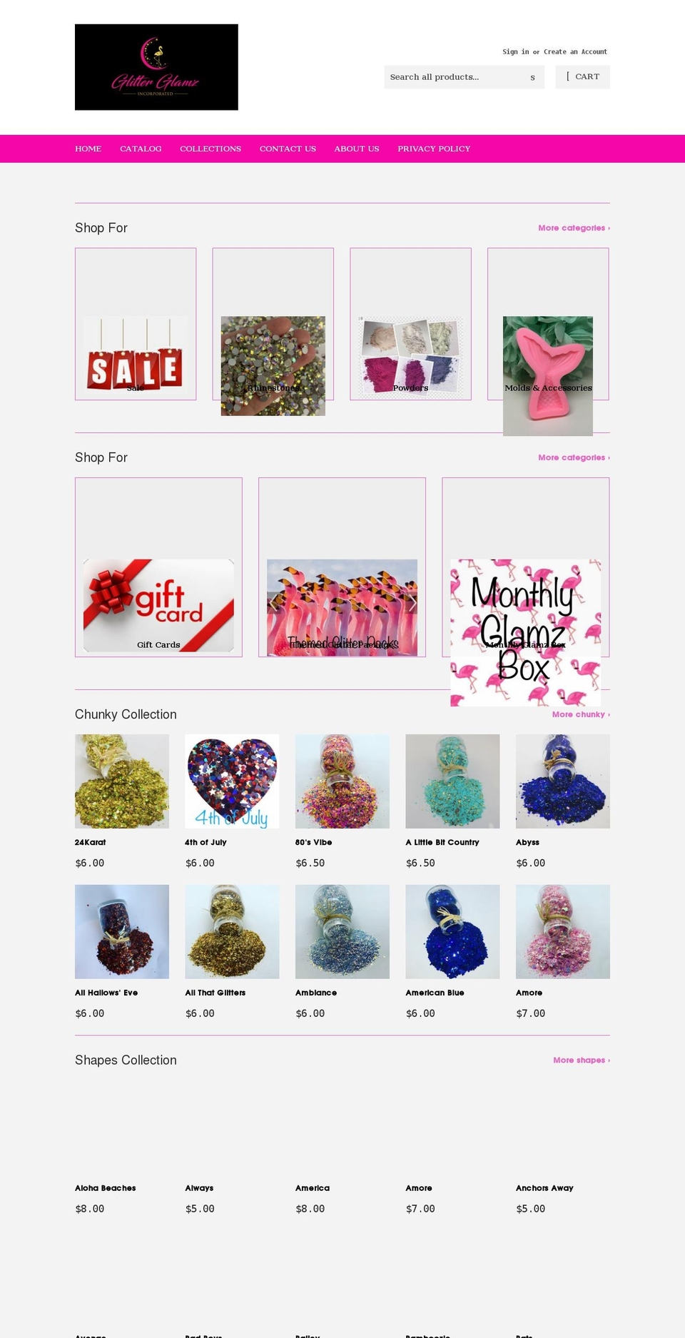 glitterglamzglitter.com — Shopify storefront screenshot