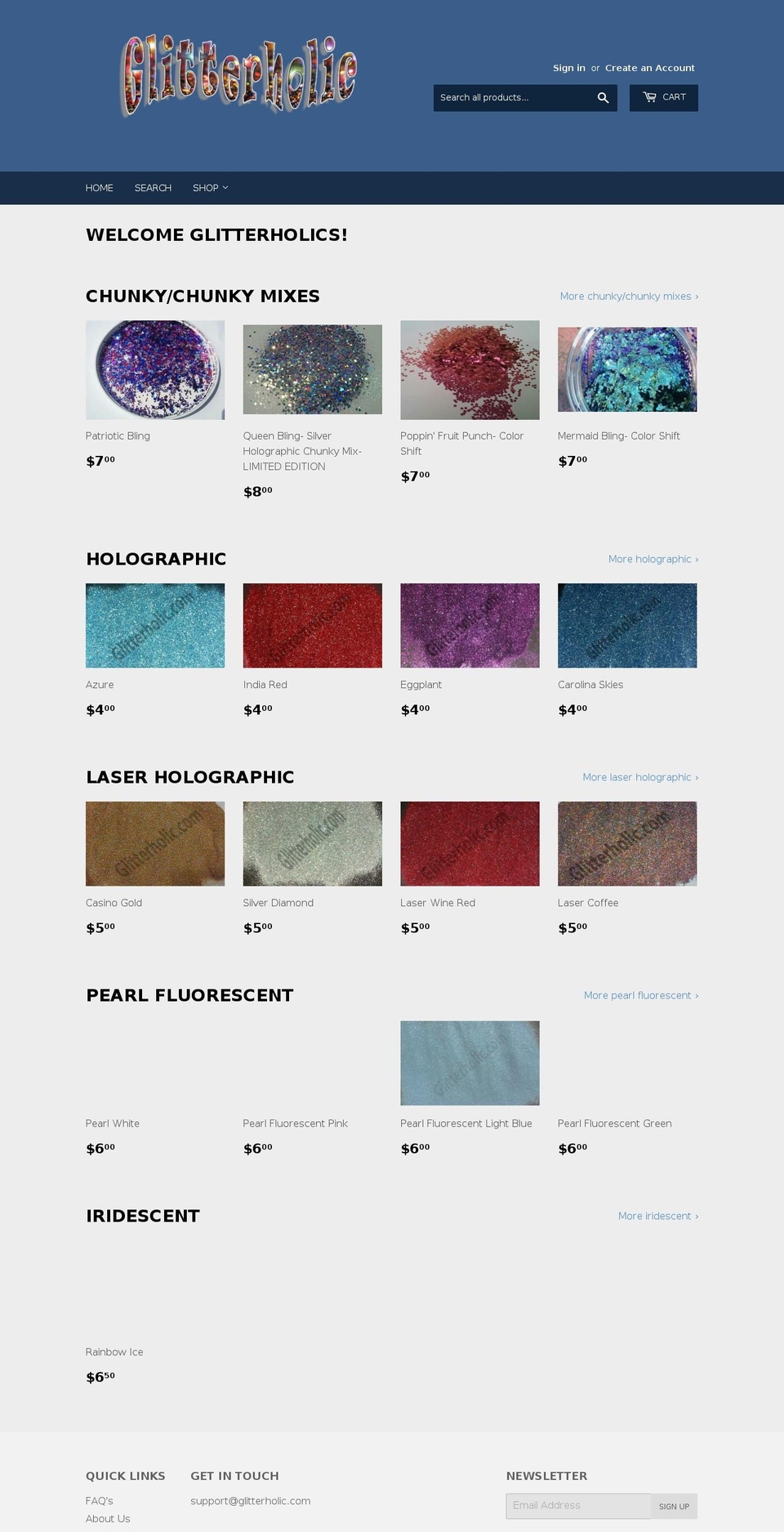 glitterholic.com — Shopify storefront screenshot