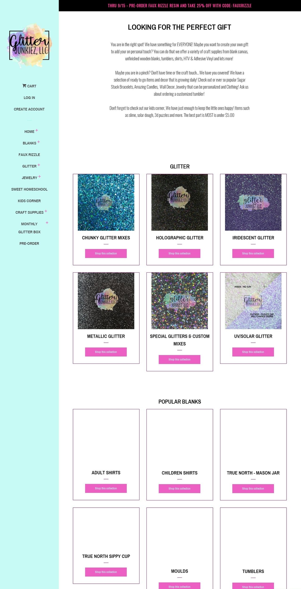 glitterjunkiez.com — Shopify storefront screenshot