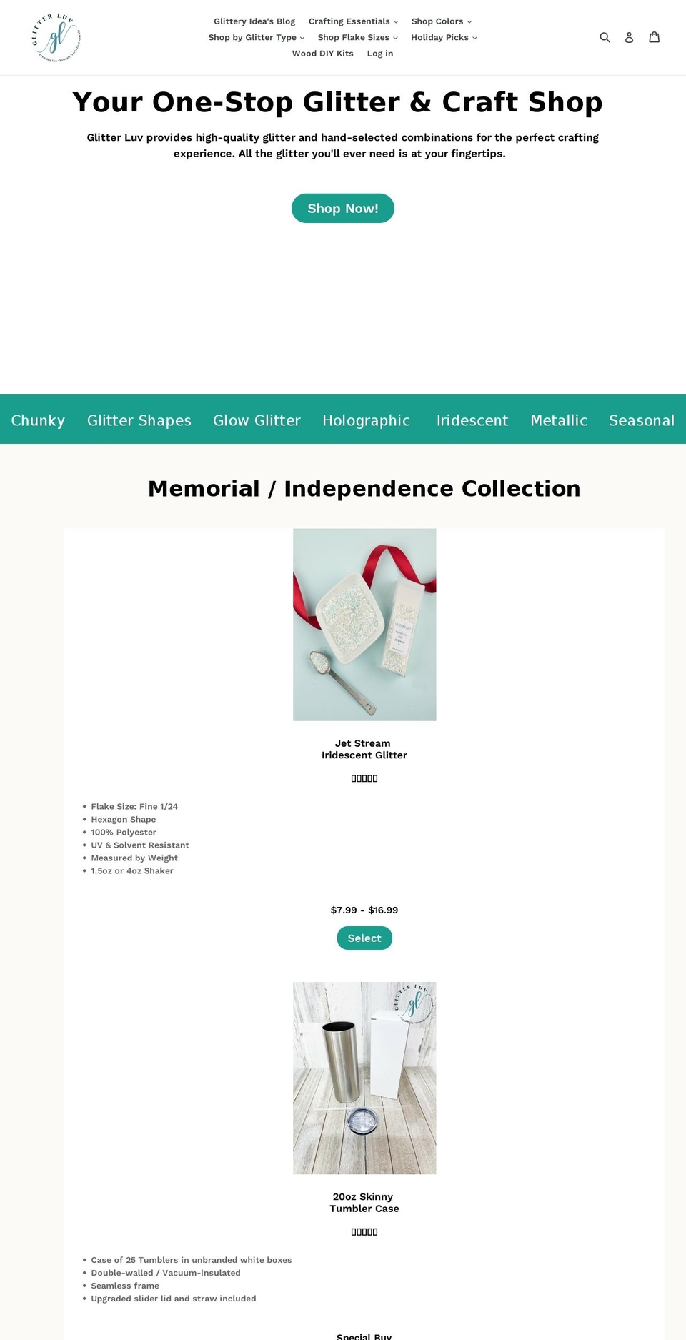 glitterluv.com shopify website screenshot