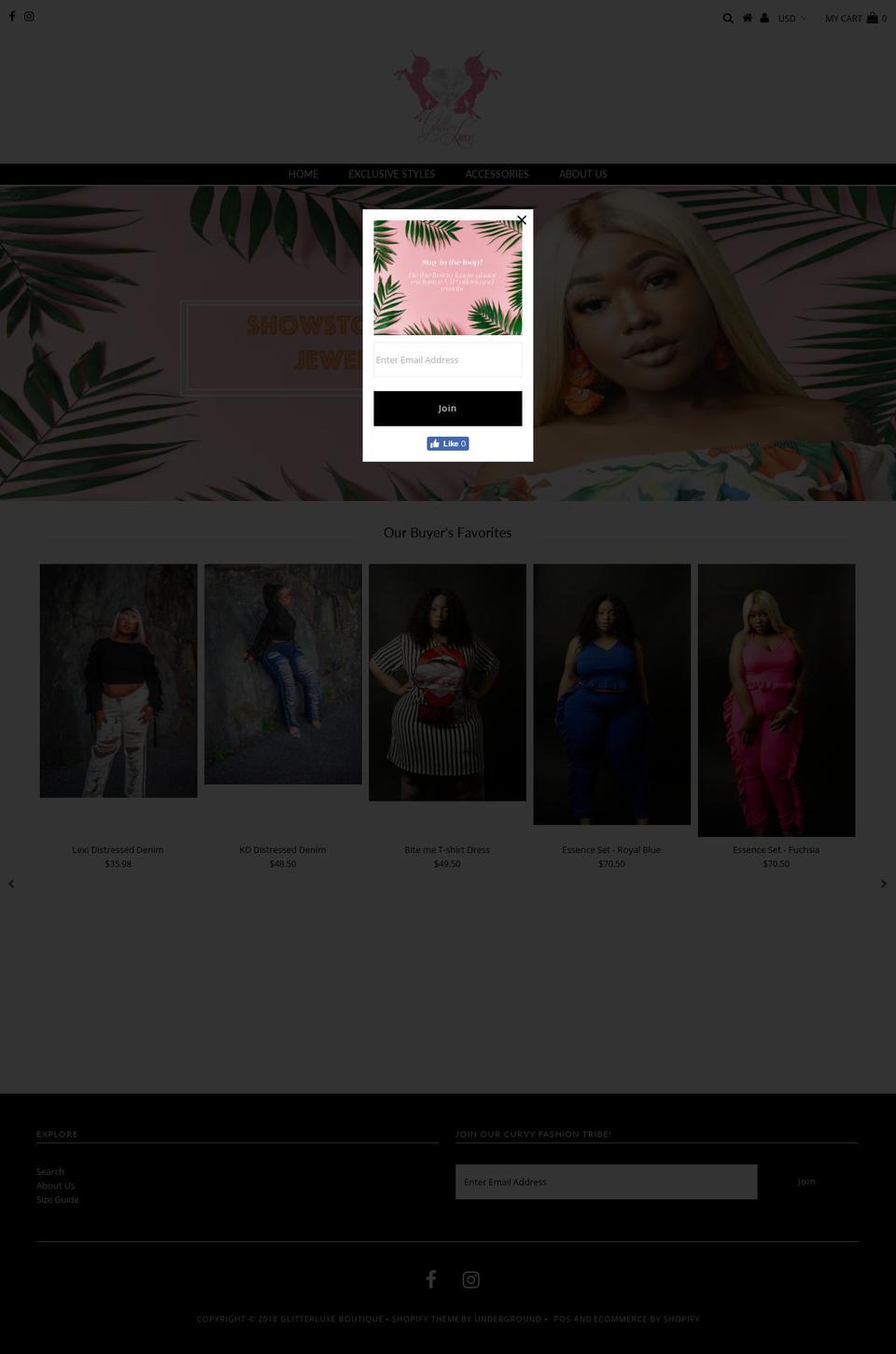 glitterluxeboutique.com — Shopify storefront screenshot
