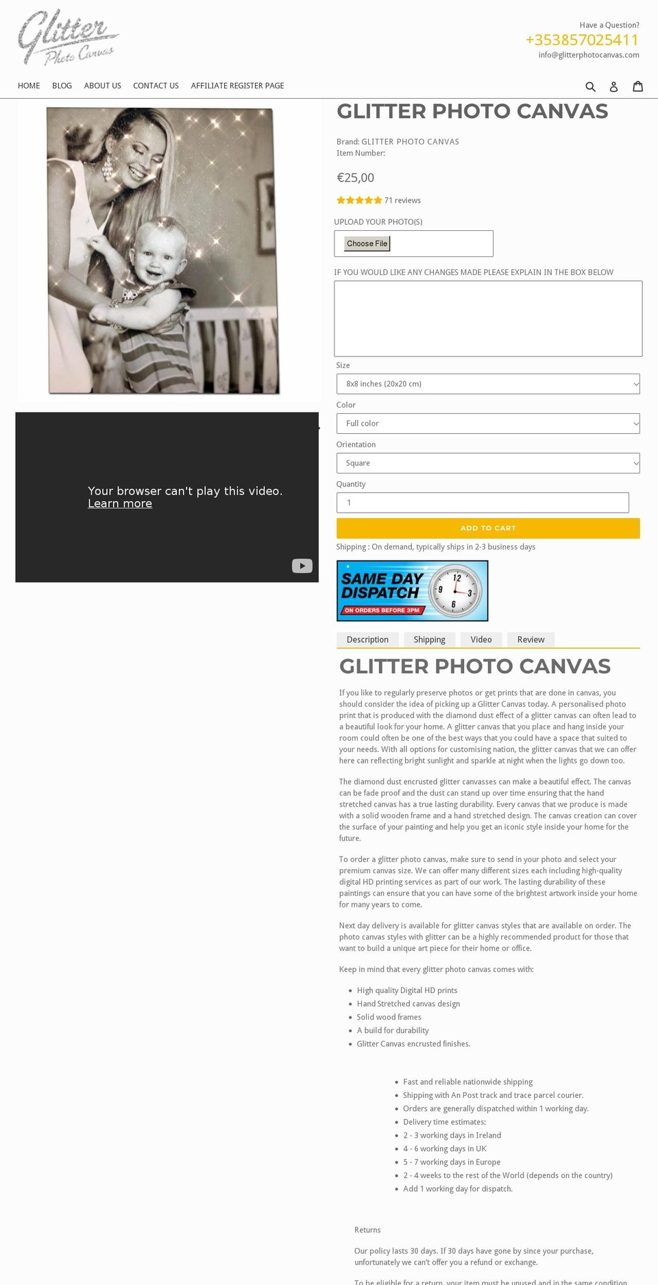 glitterphotocanvas.com shopify website screenshot