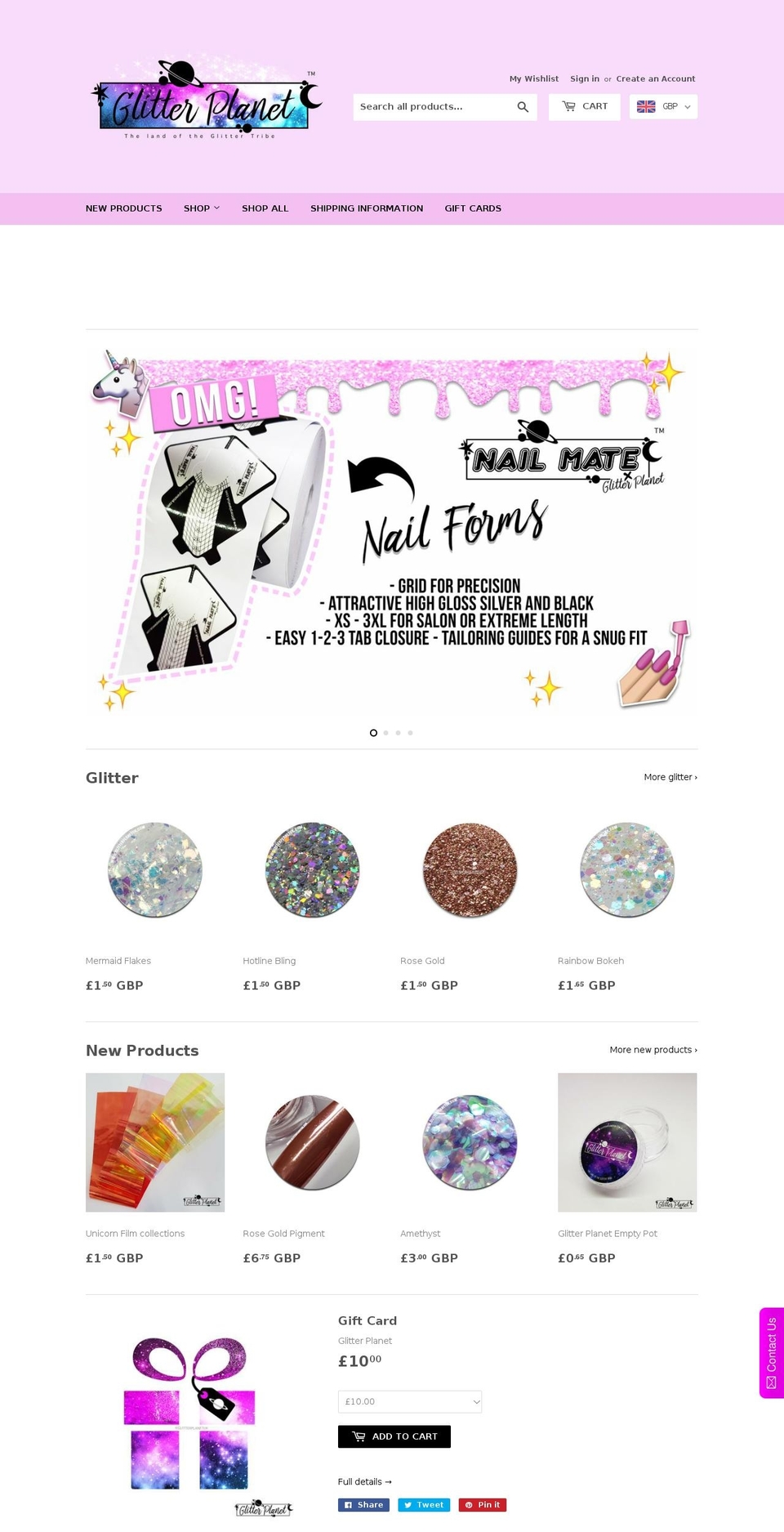 glitterplanetuk.com shopify website screenshot