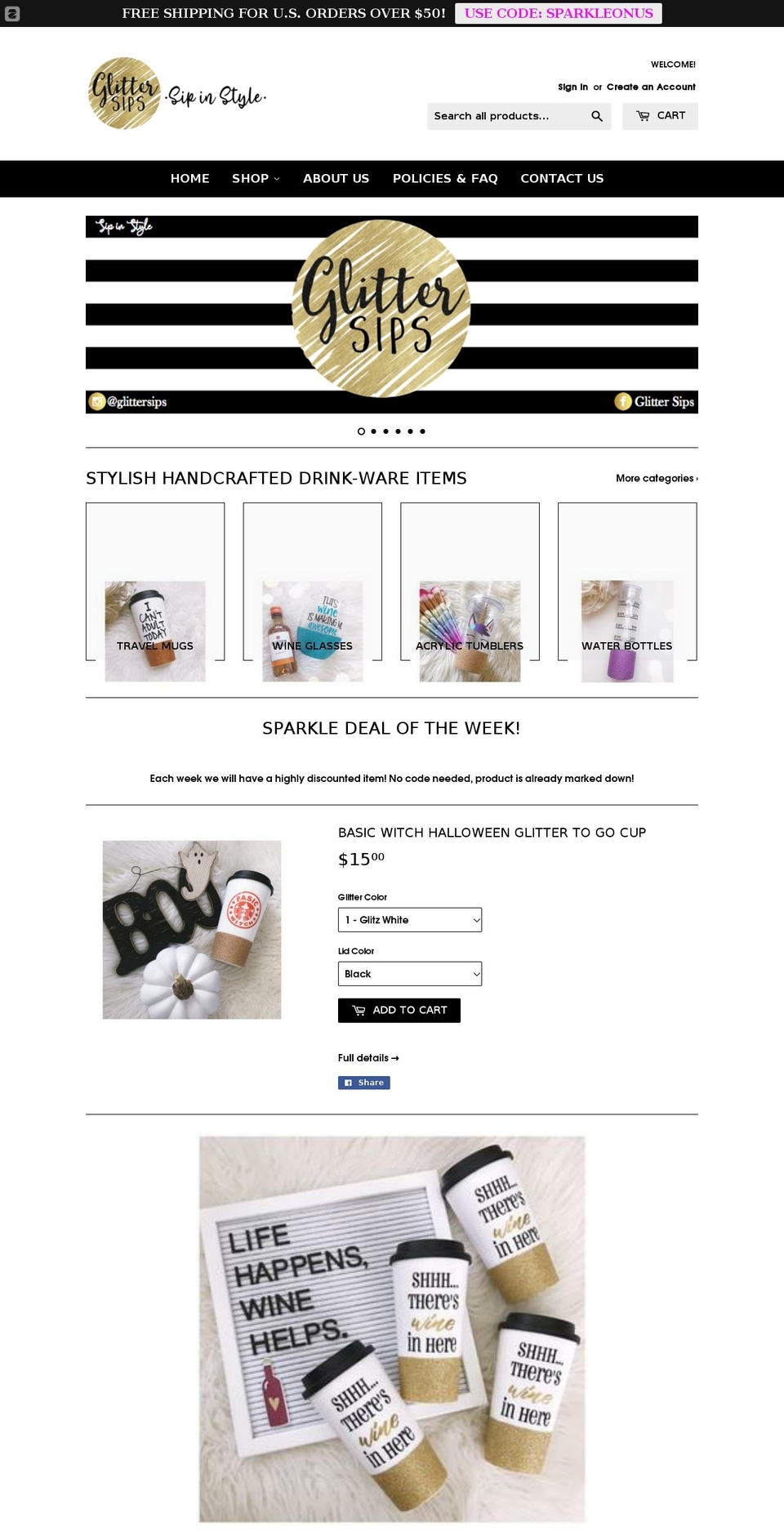 glittersips.com — Shopify storefront screenshot